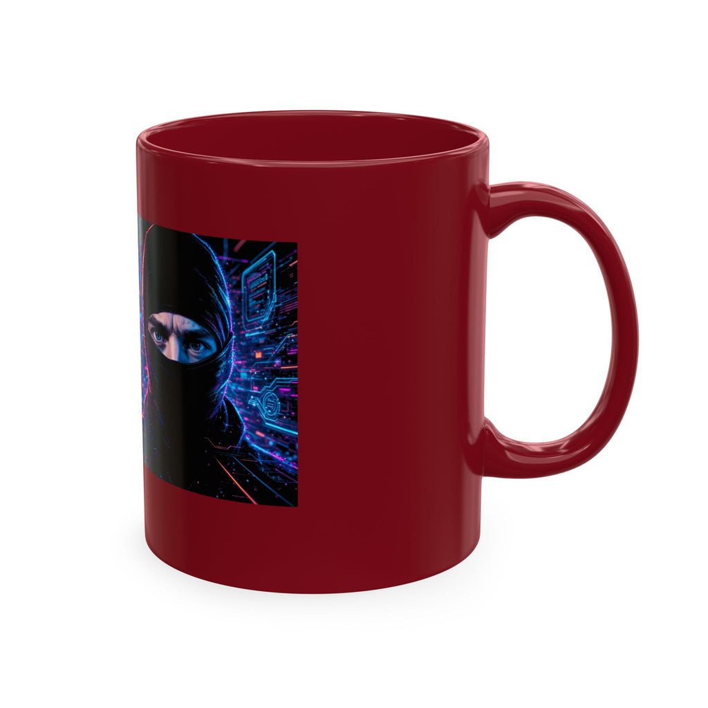 Cyber Ape & Ninja Ceramic Mug — Retro Futuristic Gamer Coffee Cup