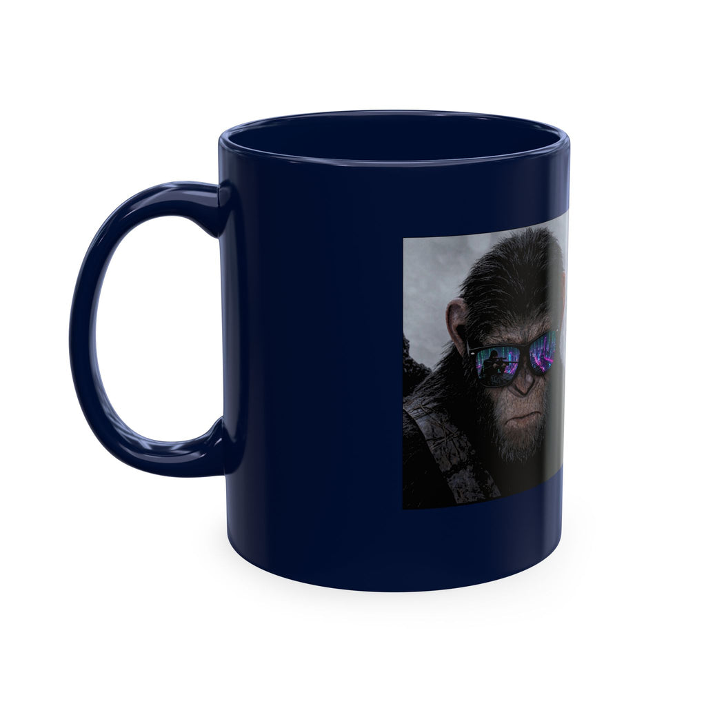 Cyber Ape & Ninja Ceramic Mug — Retro Futuristic Gamer Coffee Cup