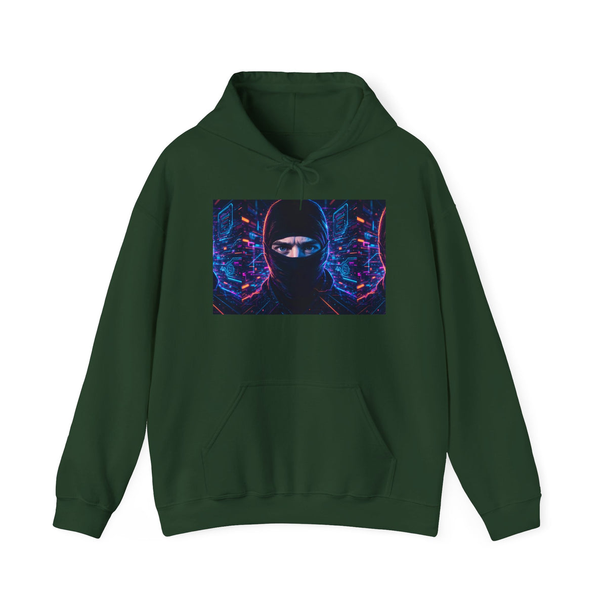 Ninja Cyberpunk Hoodie — Neon Futuristic Masked Warrior Sweatshirt