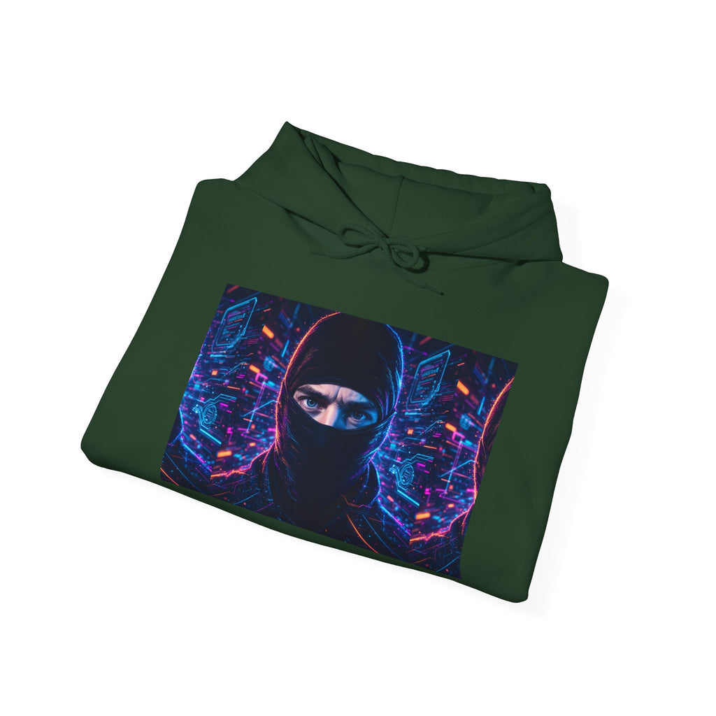 Ninja Cyberpunk Hoodie — Neon Futuristic Masked Warrior Sweatshirt