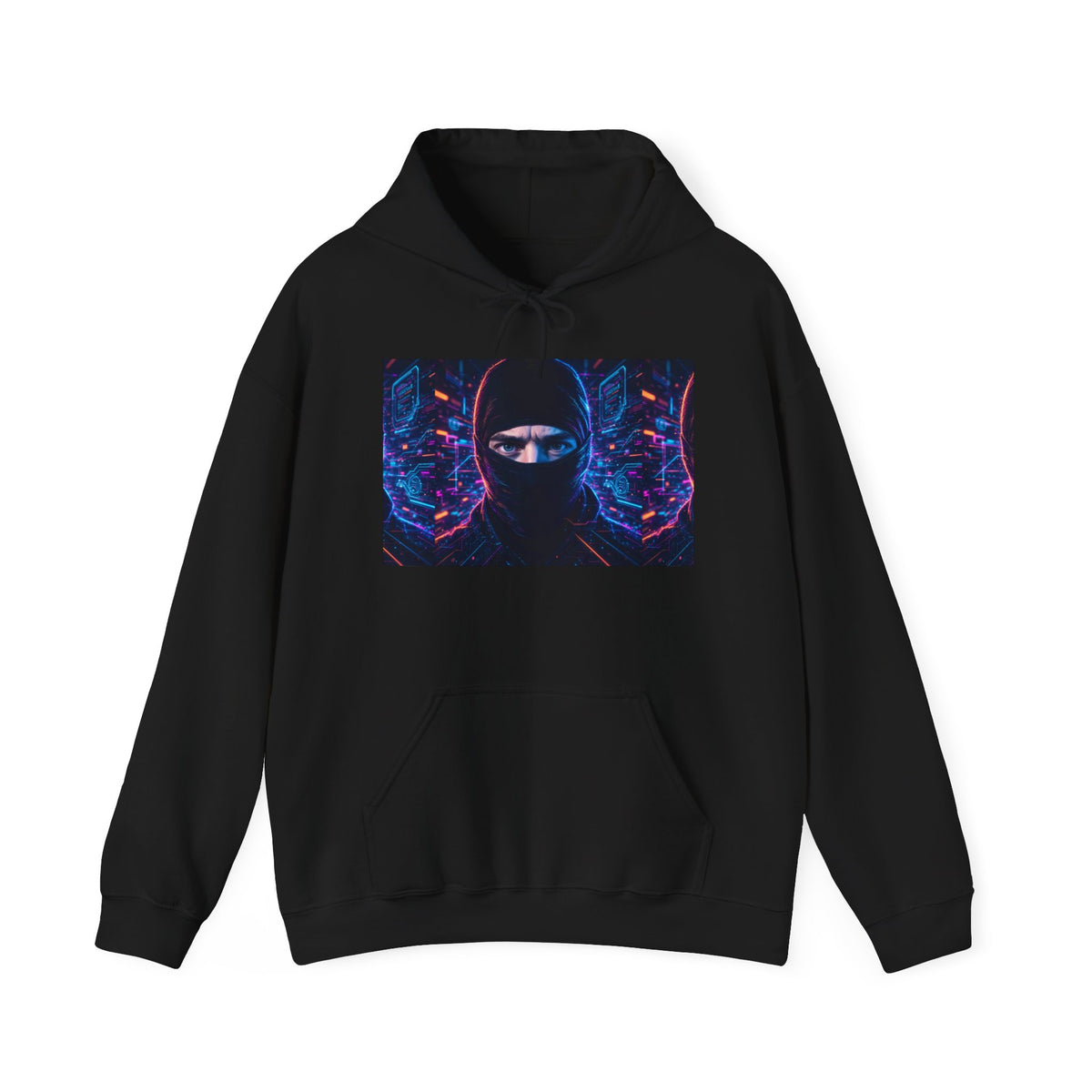 Ninja Cyberpunk Hoodie — Neon Futuristic Masked Warrior Sweatshirt