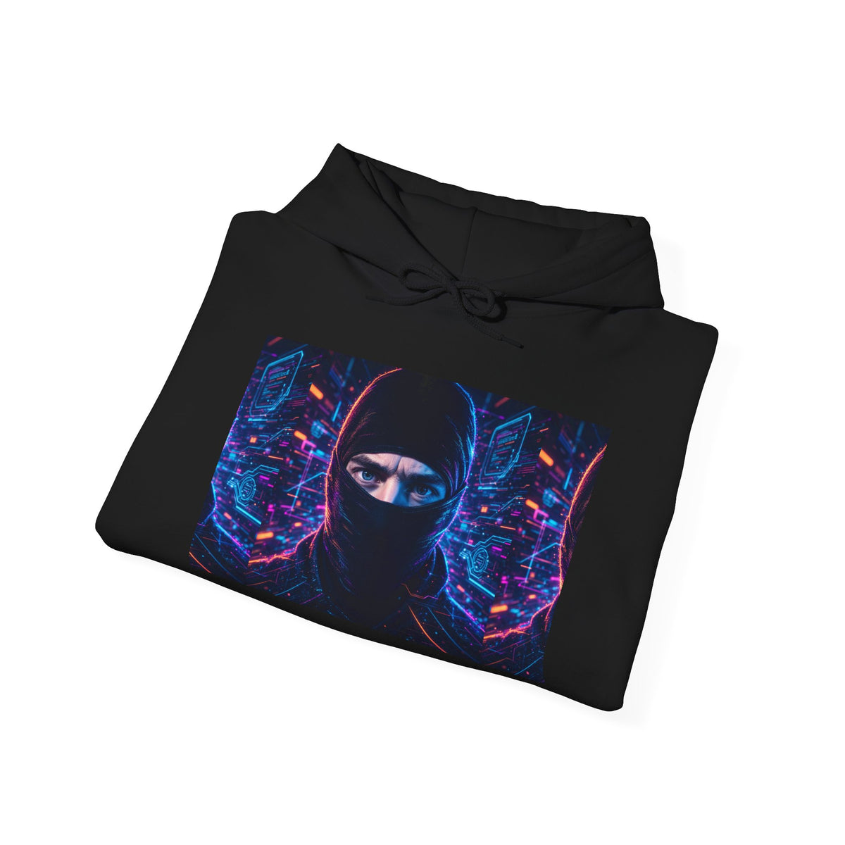Ninja Cyberpunk Hoodie — Neon Futuristic Masked Warrior Sweatshirt