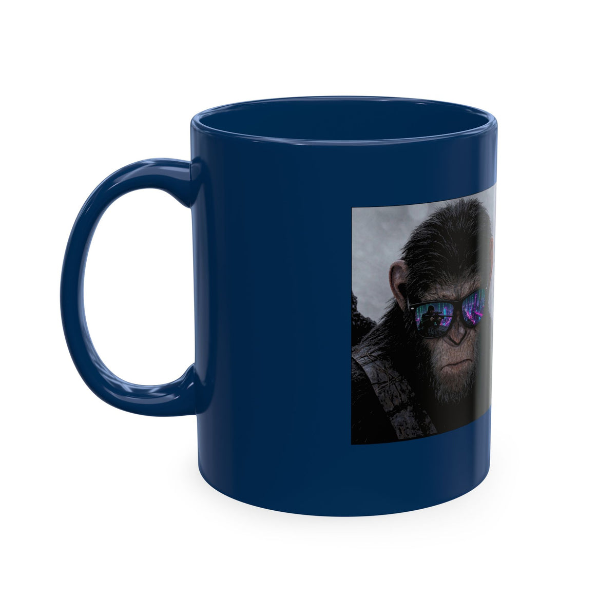 Cyber Ape & Ninja Ceramic Mug — Retro Futuristic Gamer Coffee Cup