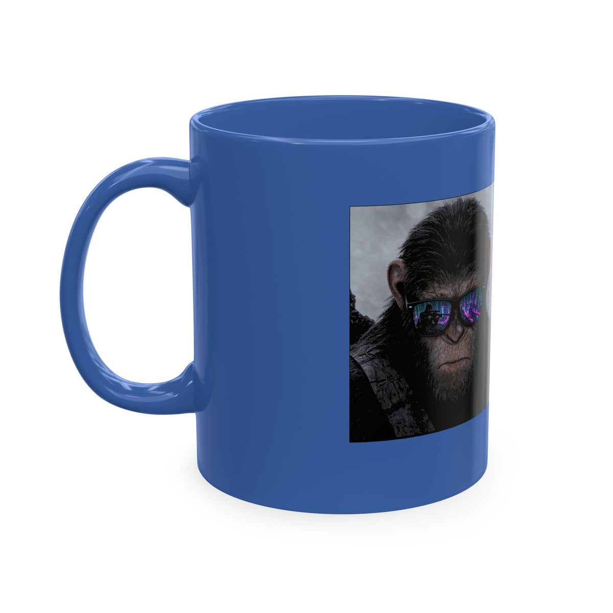 Cyber Ape & Ninja Ceramic Mug — Retro Futuristic Gamer Coffee Cup