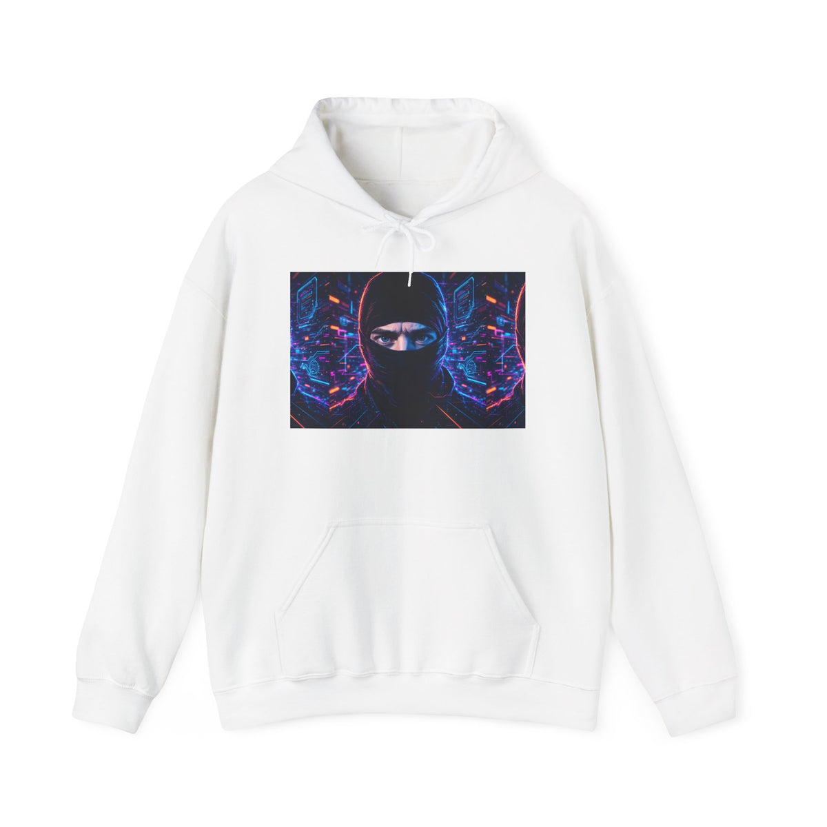 Ninja Cyberpunk Hoodie — Neon Futuristic Masked Warrior Sweatshirt
