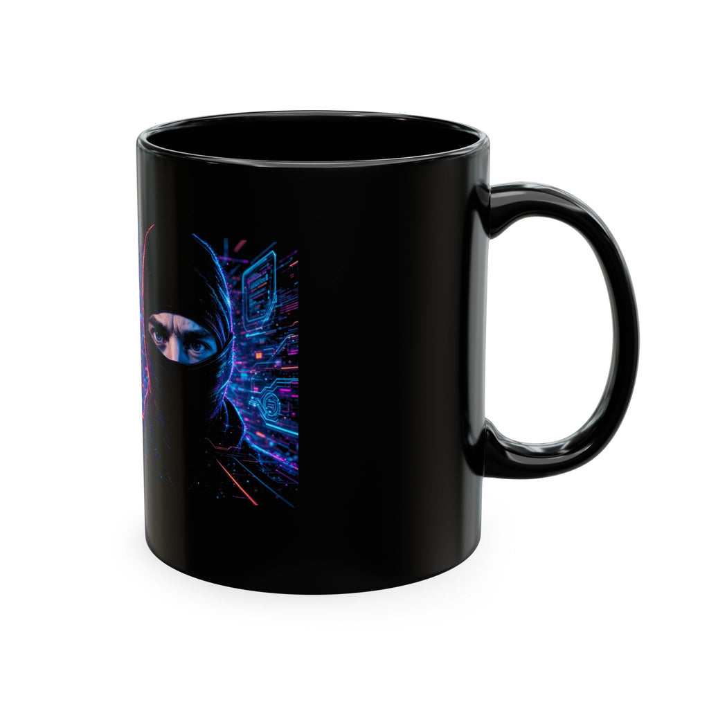 Cyber Ape & Ninja Ceramic Mug — Retro Futuristic Gamer Coffee Cup