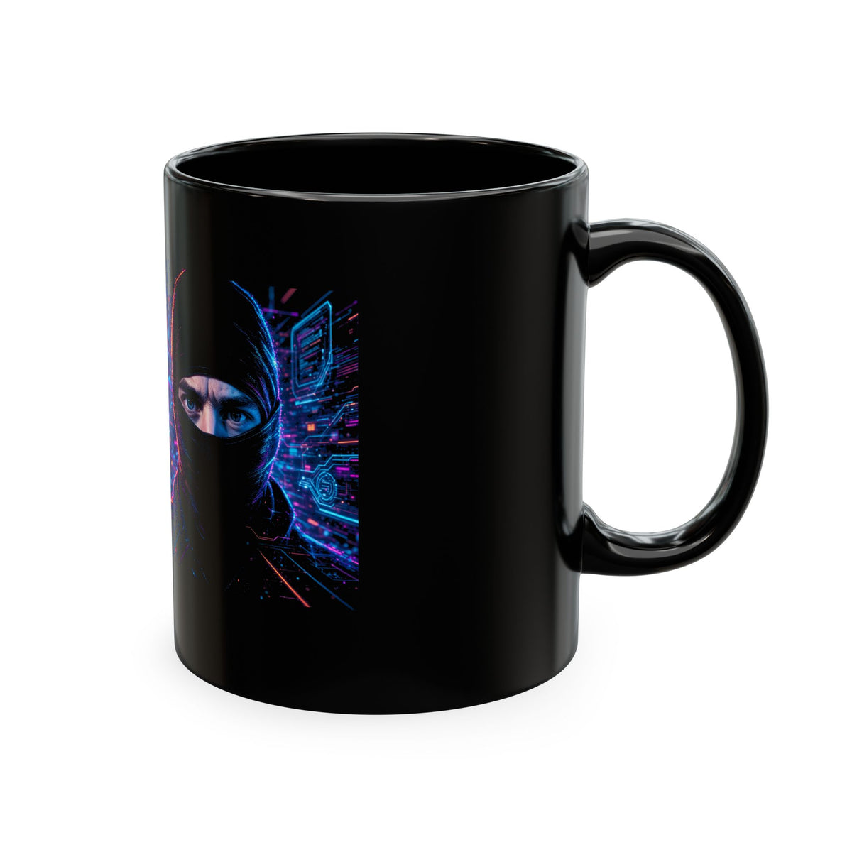 Cyber Ape & Ninja Ceramic Mug — Retro Futuristic Gamer Coffee Cup