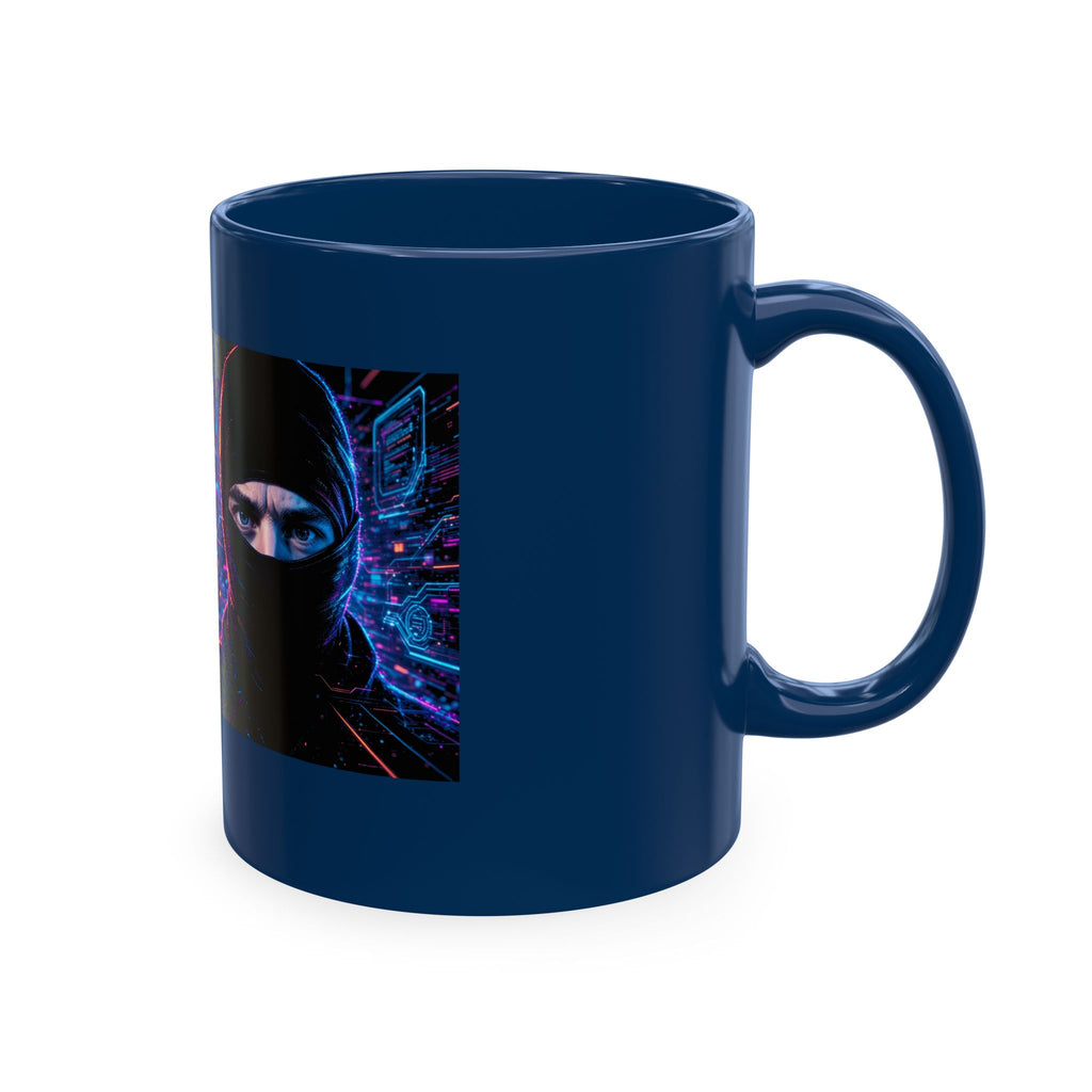 Cyber Ape & Ninja Ceramic Mug — Retro Futuristic Gamer Coffee Cup