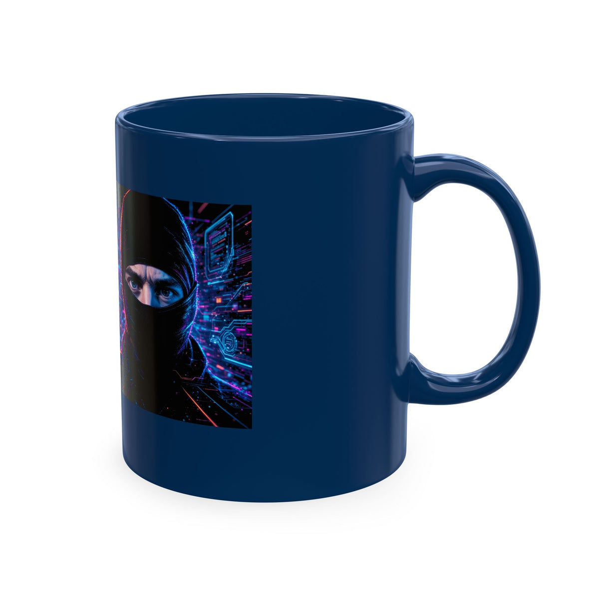 Cyber Ape & Ninja Ceramic Mug — Retro Futuristic Gamer Coffee Cup