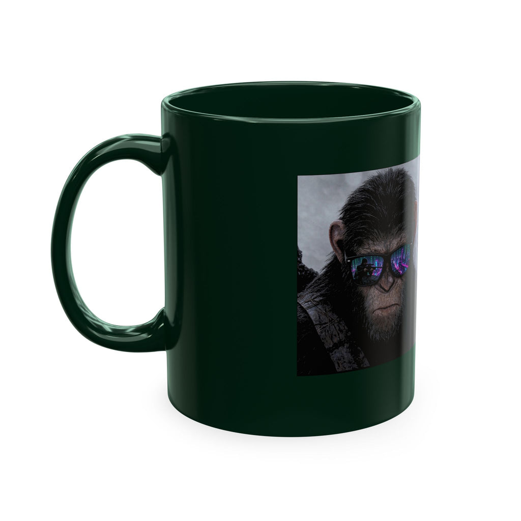 Cyber Ape & Ninja Ceramic Mug — Retro Futuristic Gamer Coffee Cup