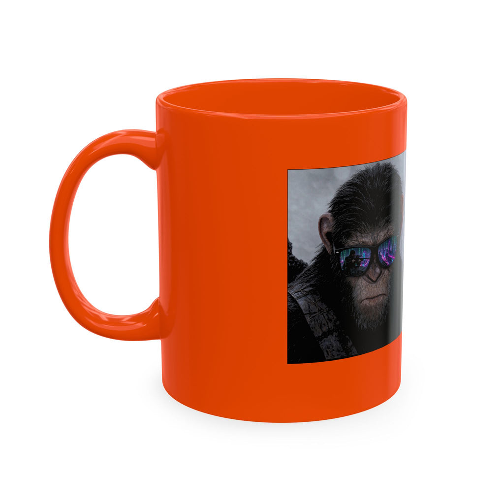 Cyber Ape & Ninja Ceramic Mug — Retro Futuristic Gamer Coffee Cup