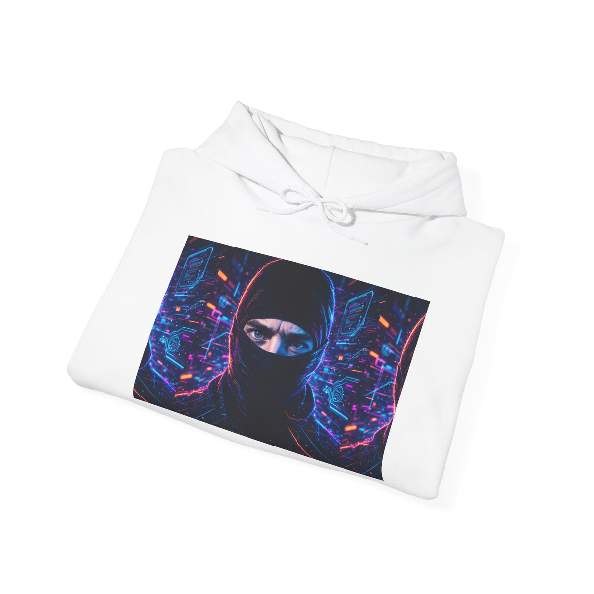 Ninja Cyberpunk Hoodie — Neon Futuristic Masked Warrior Sweatshirt