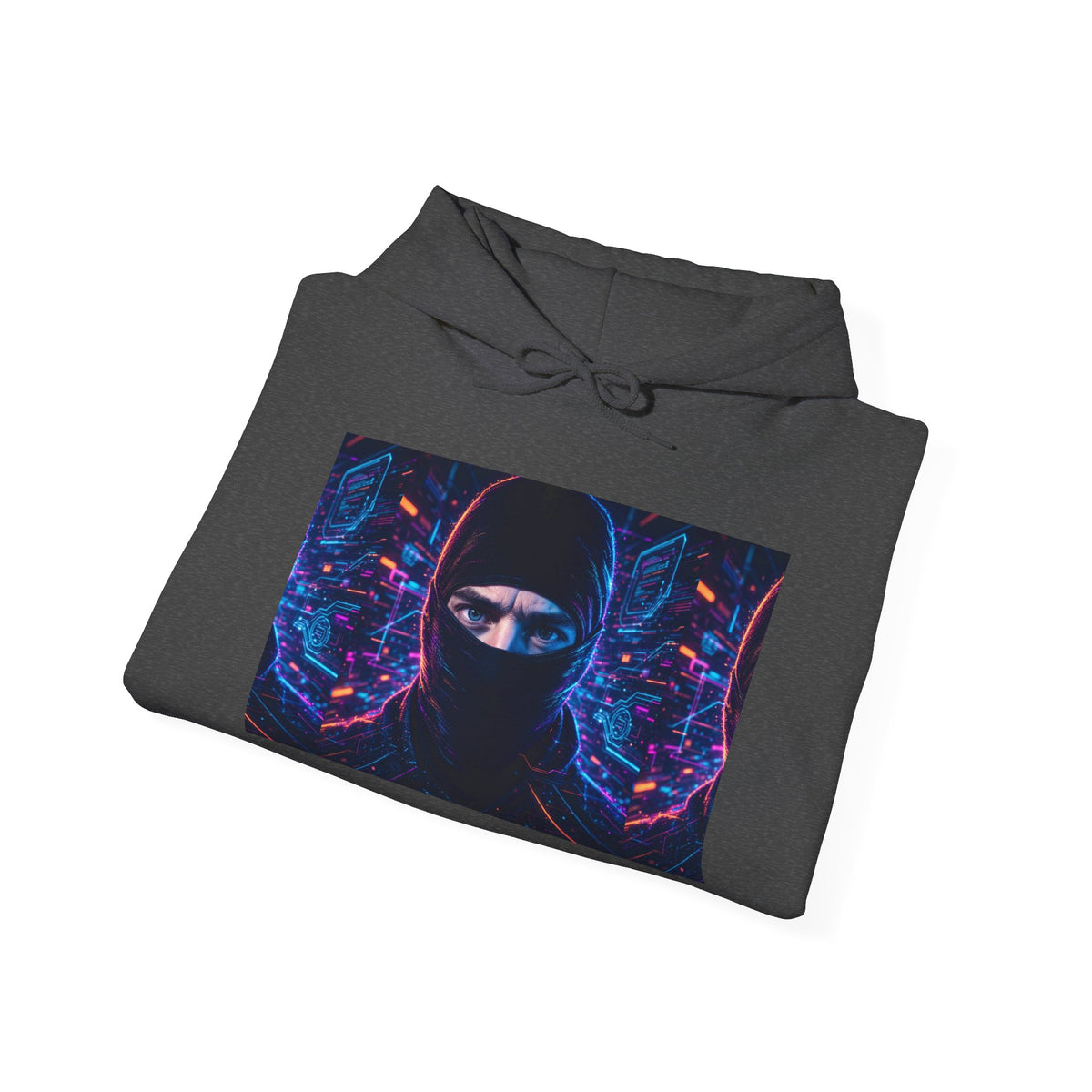Ninja Cyberpunk Hoodie — Neon Futuristic Masked Warrior Sweatshirt