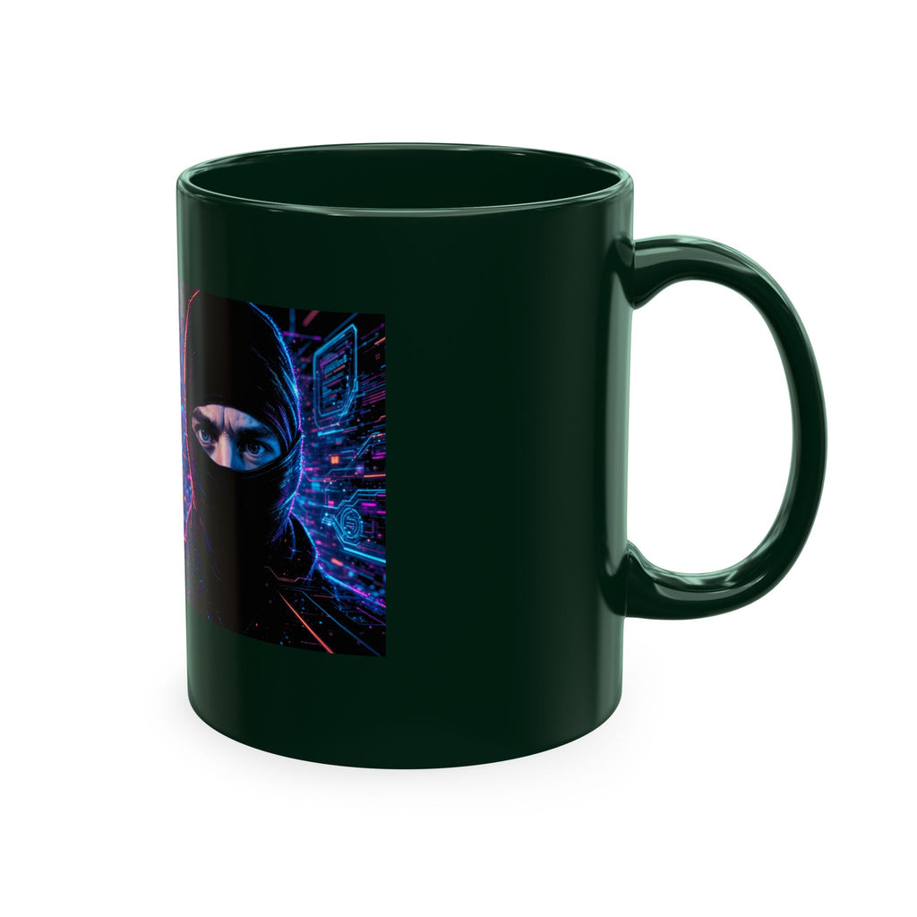 Cyber Ape & Ninja Ceramic Mug — Retro Futuristic Gamer Coffee Cup