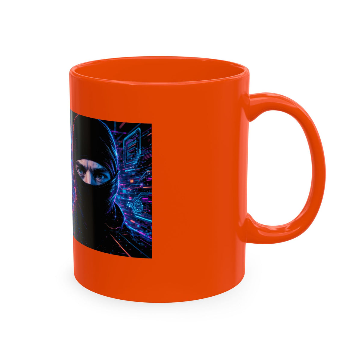 Cyber Ape & Ninja Ceramic Mug — Retro Futuristic Gamer Coffee Cup