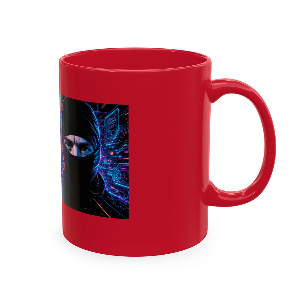 Cyber Ape & Ninja Ceramic Mug — Retro Futuristic Gamer Coffee Cup