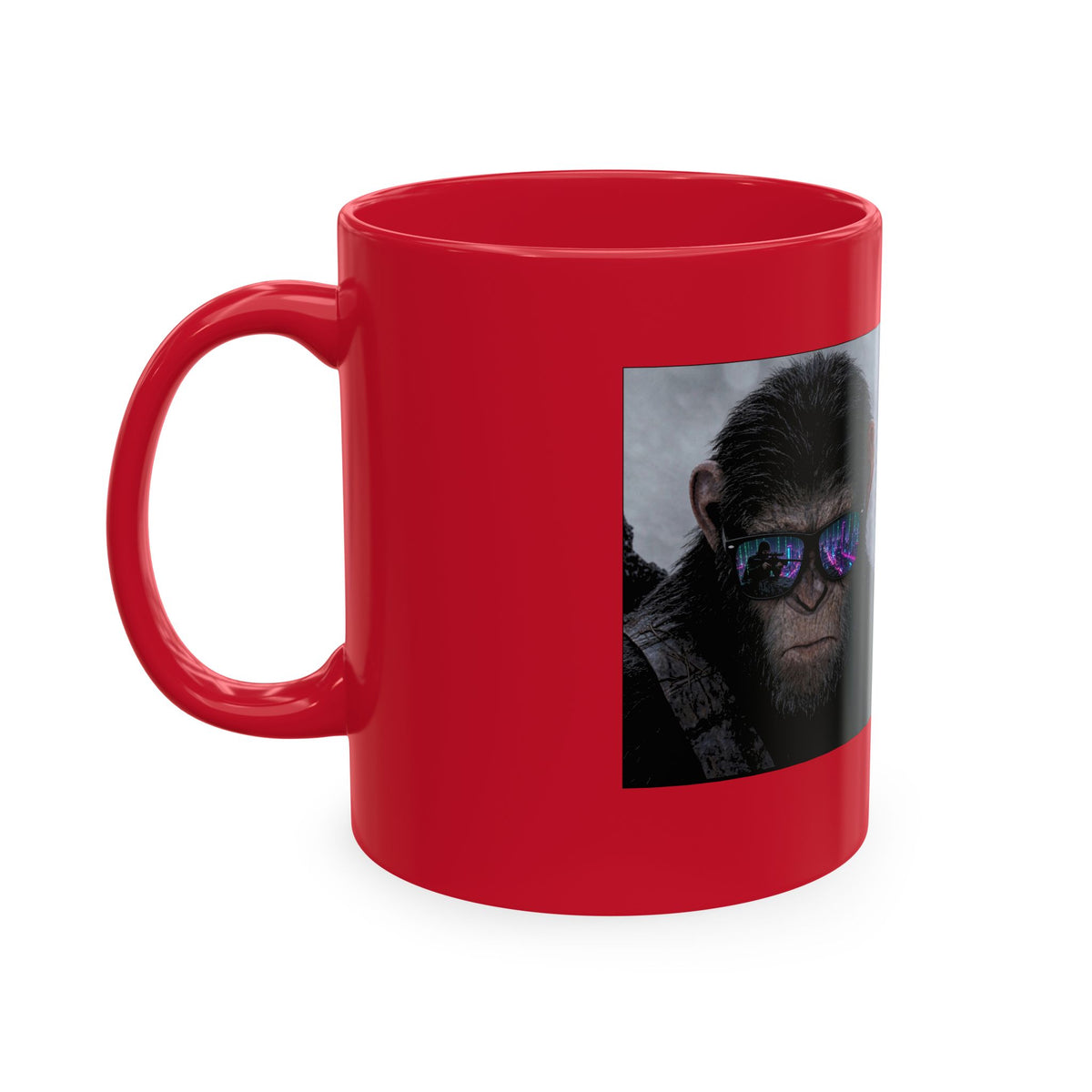 Cyber Ape & Ninja Ceramic Mug — Retro Futuristic Gamer Coffee Cup