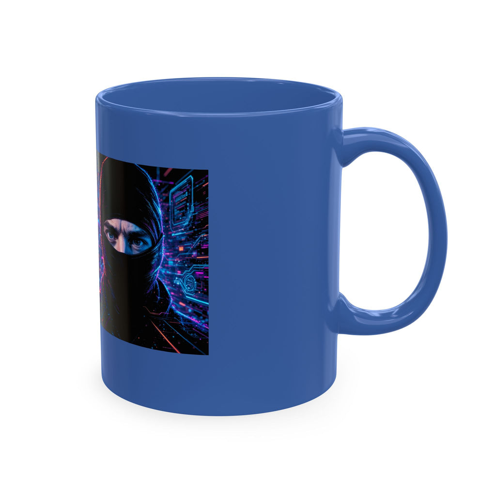 Cyber Ape & Ninja Ceramic Mug — Retro Futuristic Gamer Coffee Cup