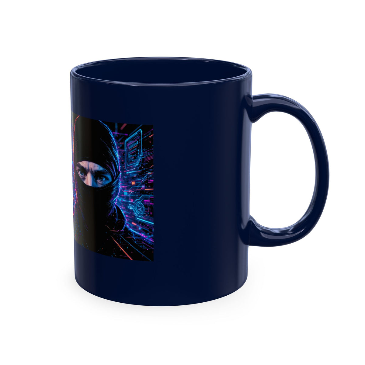 Cyber Ape & Ninja Ceramic Mug — Retro Futuristic Gamer Coffee Cup