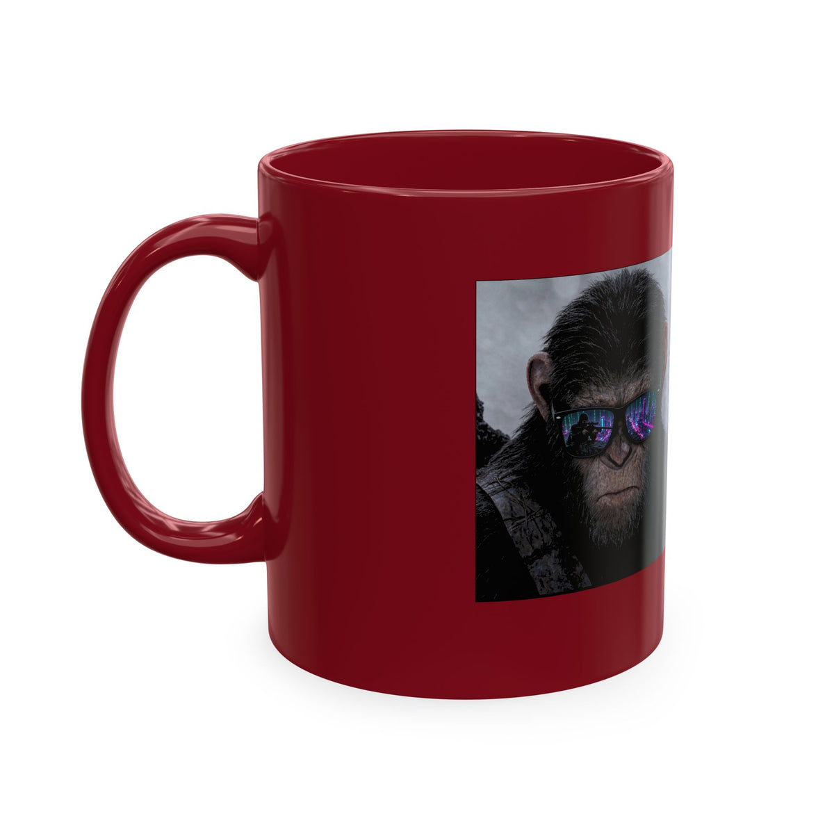 Cyber Ape & Ninja Ceramic Mug — Retro Futuristic Gamer Coffee Cup