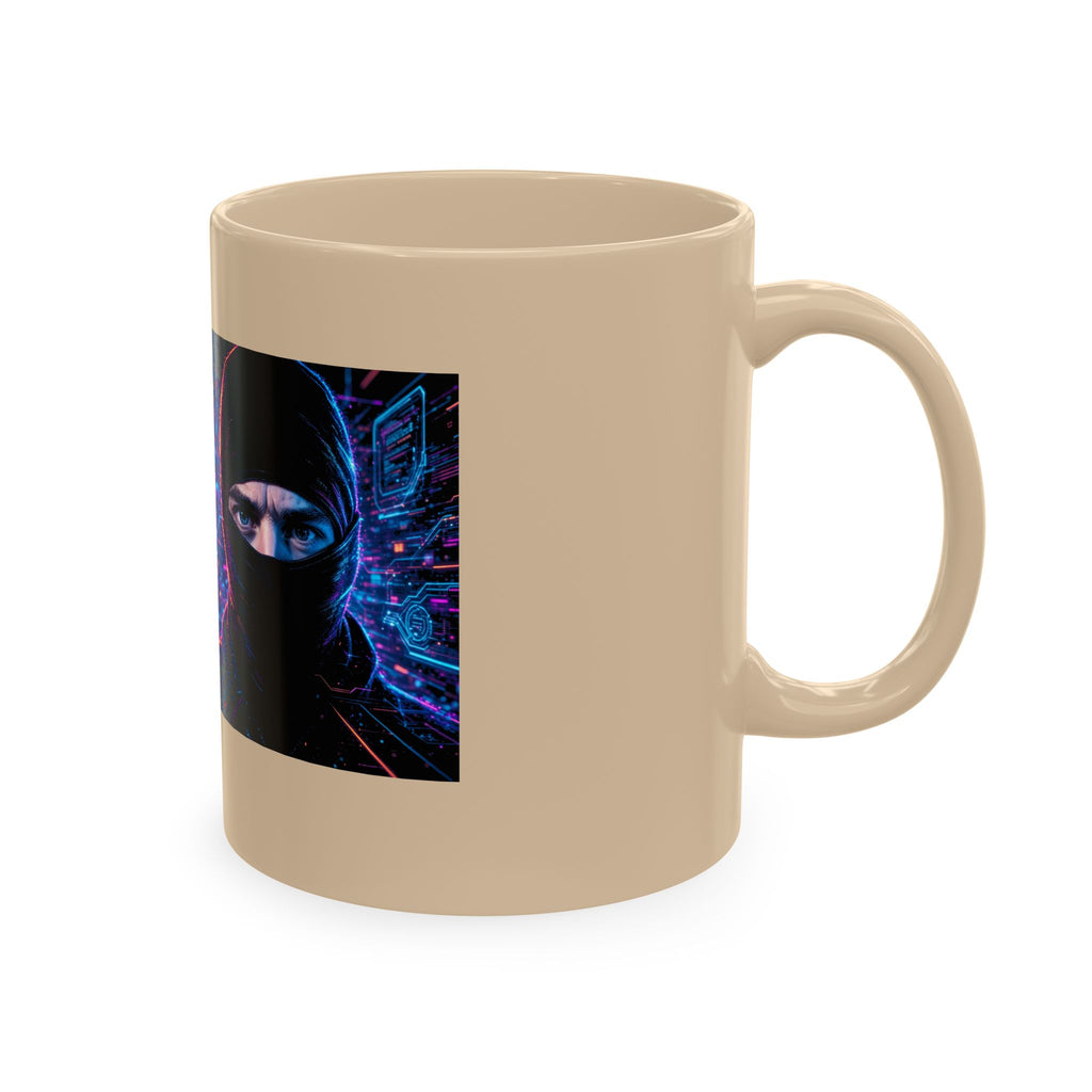 Cyber Ape & Ninja Ceramic Mug — Retro Futuristic Gamer Coffee Cup