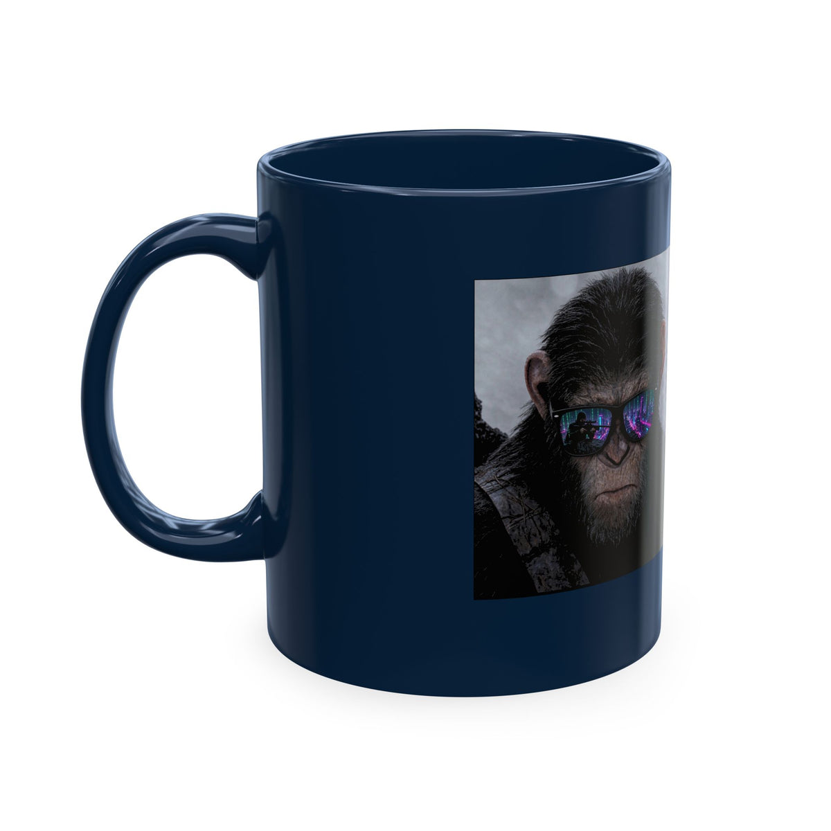 Cyber Ape & Ninja Ceramic Mug — Retro Futuristic Gamer Coffee Cup