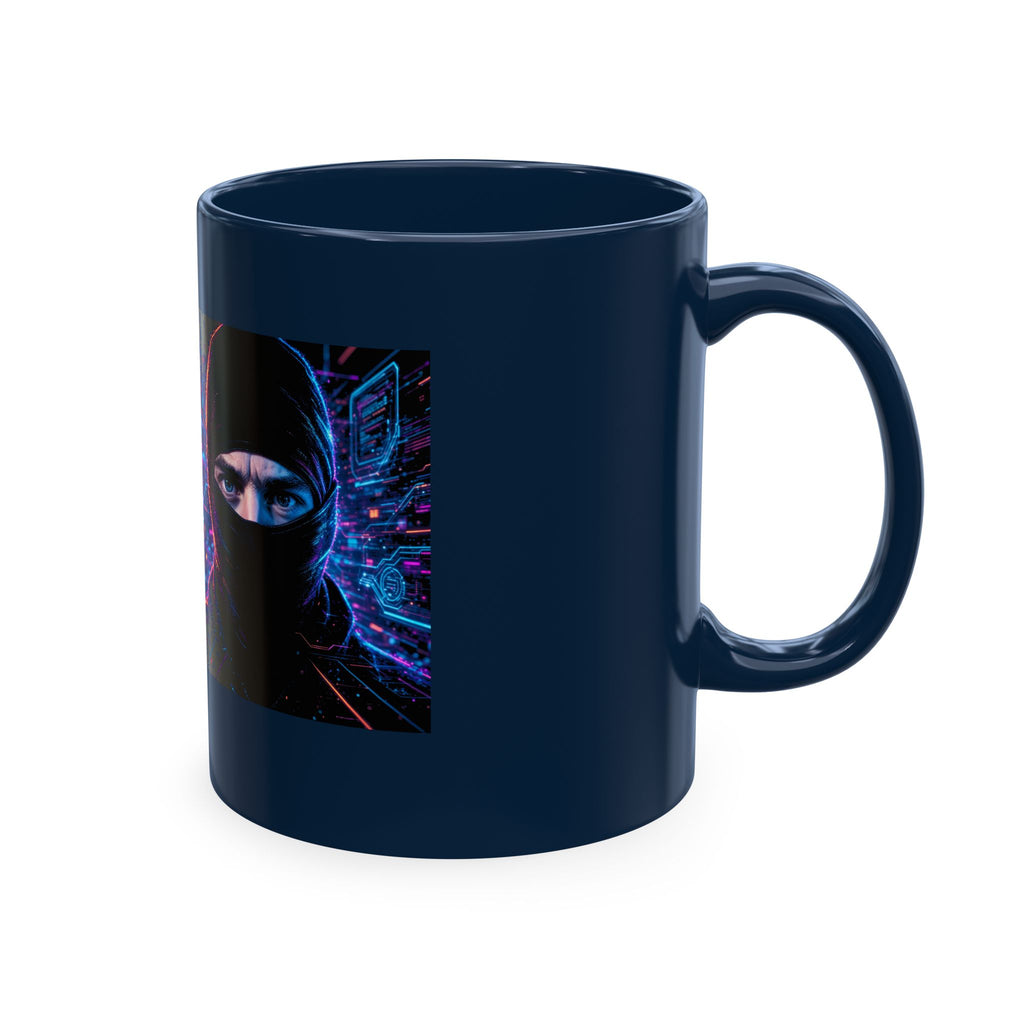 Cyber Ape & Ninja Ceramic Mug — Retro Futuristic Gamer Coffee Cup