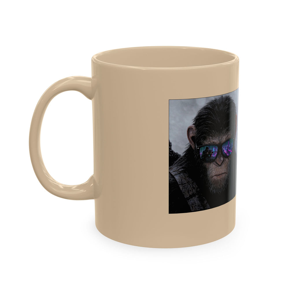 Cyber Ape & Ninja Ceramic Mug — Retro Futuristic Gamer Coffee Cup