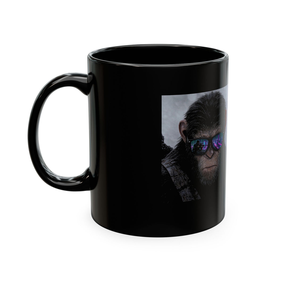 Cyber Ape & Ninja Ceramic Mug — Retro Futuristic Gamer Coffee Cup